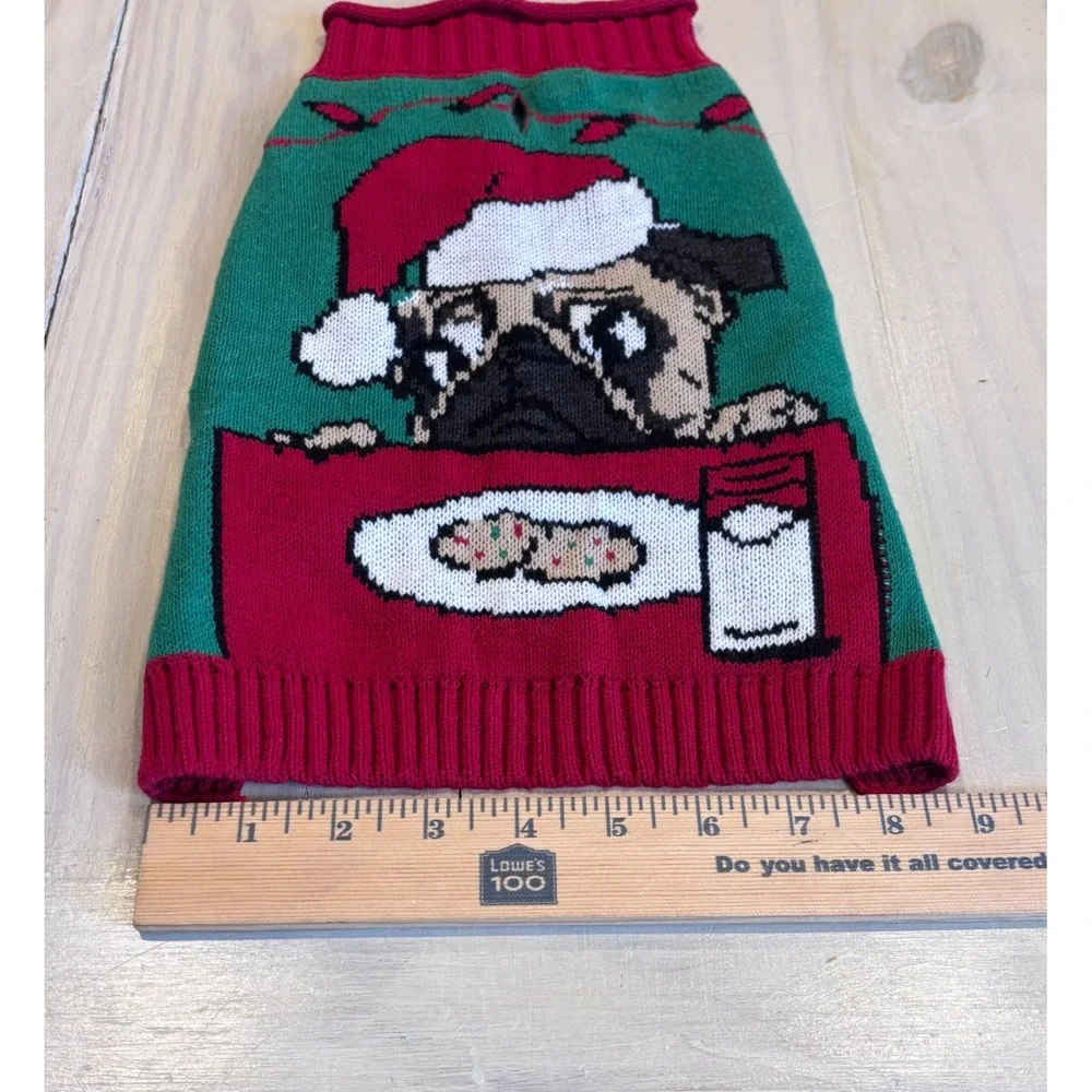 Ugly Christmas Sweater Pug Santa Cookies Light Up Pet Dog Sweater Green Red Med